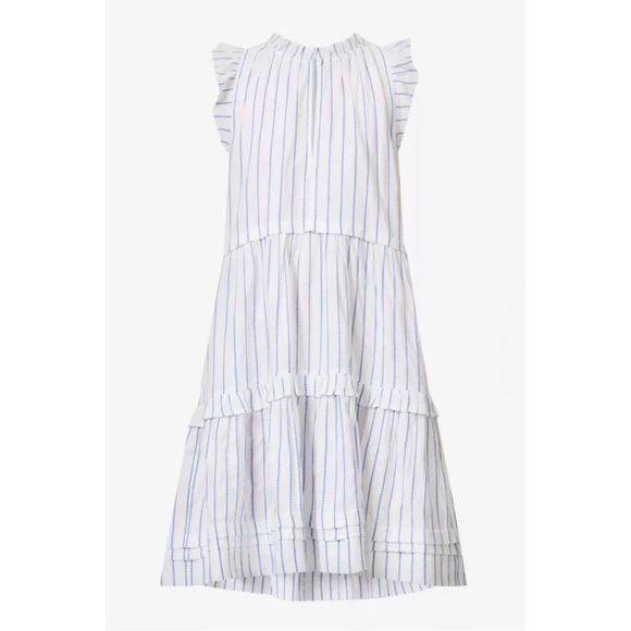 ME + EM | Striped frill-trim tiered cotton-blend dress in White/Blue, Size US 6 - Picture 4 of 13